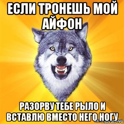 если тронешь мой айфон разорву тебе рыло и вставлю вместо него ногу, Мем Волк