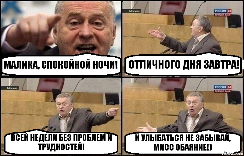 МАЛИКА, СПОКОЙНОЙ НОЧИ! ОТЛИЧНОГО ДНЯ ЗАВТРА! ВСЕЙ НЕДЕЛИ БЕЗ ПРОБЛЕМ И ТРУДНОСТЕЙ! И УЛЫБАТЬСЯ НЕ ЗАБЫВАЙ, МИСС ОБАЯНИЕ!), Комикс Жириновский