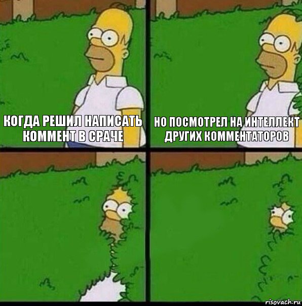 Когда решил написать коммент в сраче Но посмотрел на интеллект других комментаторов  , Комикс Гомер спрятался в кусты