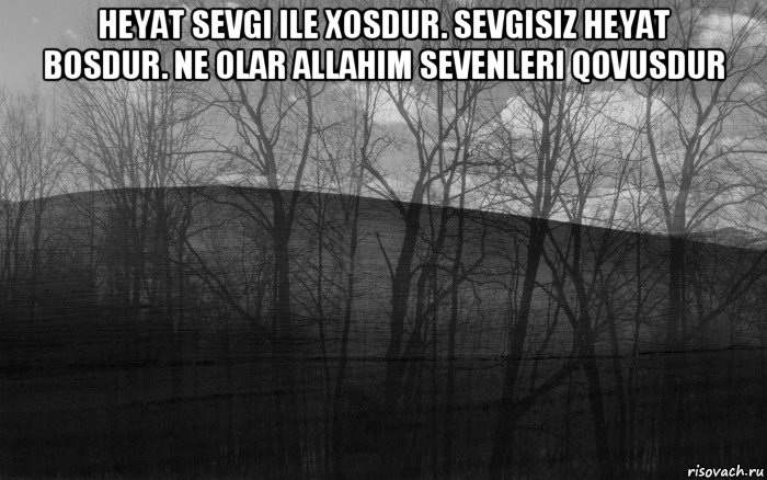 heyat sevgi ile xosdur. sevgisiz heyat bosdur. ne olar allahim sevenleri qovusdur , Мем безысходность лес