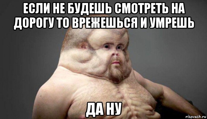 если не будешь смотреть на дорогу то врежешься и умрешь да ну, Мем  Человек который выживет в лбом ДТП