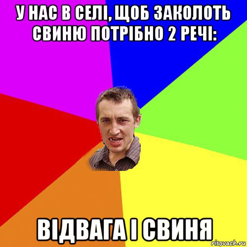 у нас в селі, щоб заколоть свиню потрібно 2 речі: відвага і свиня, Мем Чоткий паца