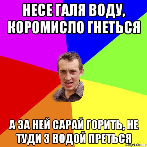 несе галя воду, коромисло гнеться а за ней сарай горить, не туди з водой преться, Мем Чоткий паца