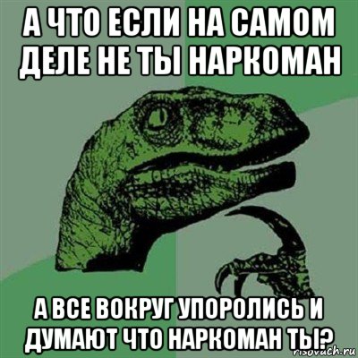 а что если на самом деле не ты наркоман а все вокруг упоролись и думают что наркоман ты?, Мем Филосораптор