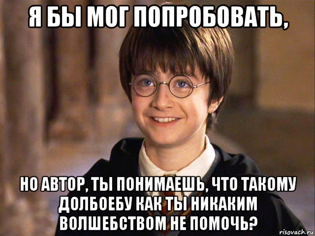 я бы мог попробовать, но автор, ты понимаешь, что такому долбоебу как ты никаким волшебством не помочь?, Мем Гарри Поттер