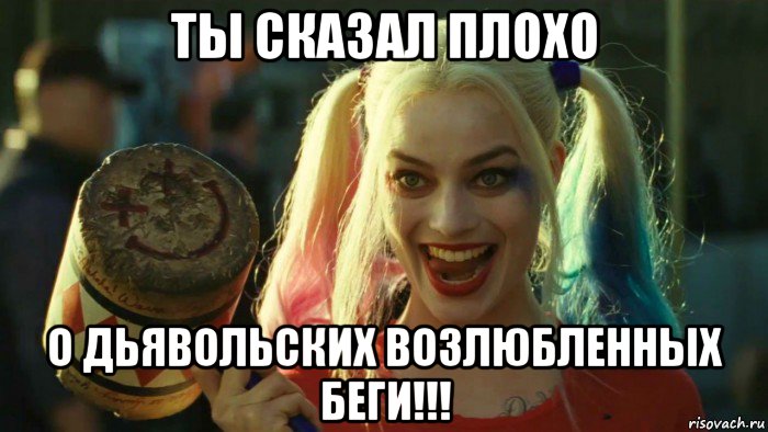 ты сказал плохо о дьявольских возлюбленных беги!!!, Мем    Harley quinn