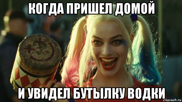 когда пришел домой и увидел бутылку водки, Мем    Harley quinn