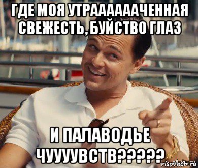 где моя утрааааааченная свежесть, буйство глаз и палаводье чуууувств?????, Мем Хитрый Гэтсби