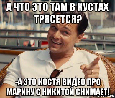 а что это там в кустах трясется? -а это костя видео про марину с никитой снимает!, Мем Хитрый Гэтсби