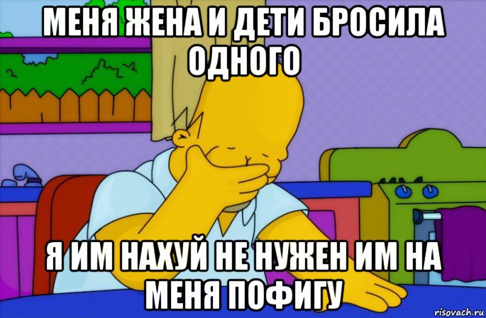 меня жена и дети бросила одного я им нахуй не нужен им на меня пофигу, Мем Homer simpson facepalm