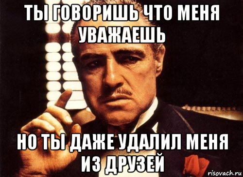 ты говоришь что меня уважаешь но ты даже удалил меня из друзей, Мем крестный отец