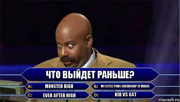 что выйдет раньше? monster high my little pony: friendship is magic ever after high kid vs cat, Комикс      Кто хочет стать миллионером