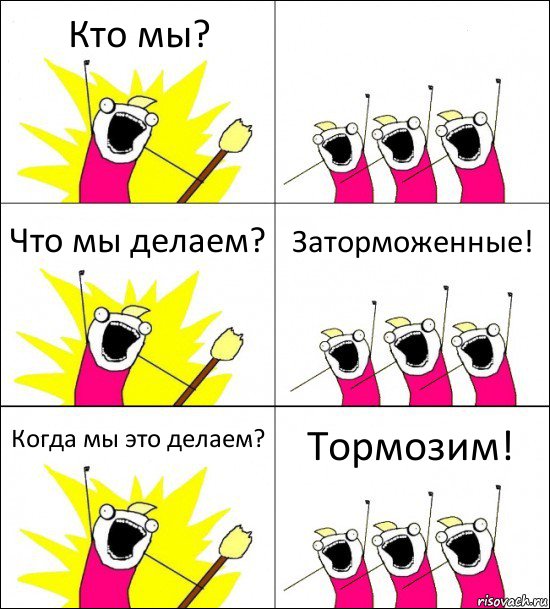 Кто мы?  Что мы делаем? Заторможенные! Когда мы это делаем? Тормозим!, Комикс кто мы