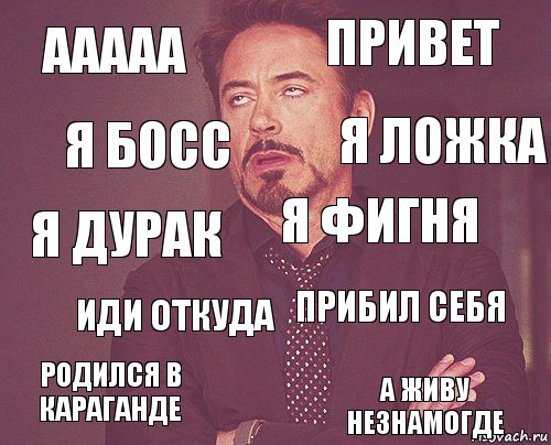 Ааааа Привет Я дурак Родился в караганде Прибил себя Я фигня Иди откуда А живу незнамогде Я босс Я ложка, Комикс мое лицо