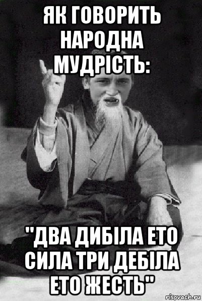 як говорить народна мудрість: "два дибіла ето сила три дебіла ето жесть", Мем Мудрий паца