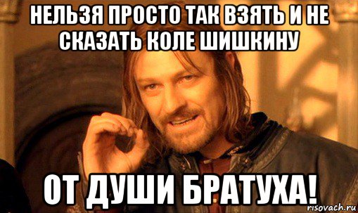 нельзя просто так взять и не сказать коле шишкину от души братуха!, Мем Нельзя просто так взять и (Боромир мем)