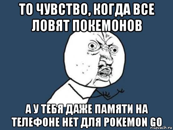 то чувство, когда все ловят покемонов а у тебя даже памяти на телефоне нет для pokemon go, Мем Ну почему