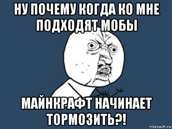 ну почему когда ко мне подходят мобы майнкрафт начинает тормозить?!, Мем Ну почему