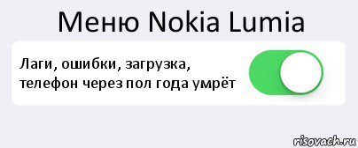 Меню Nokia Lumia Лаги, ошибки, загрузка, телефон через пол года умрёт , Комикс Переключатель