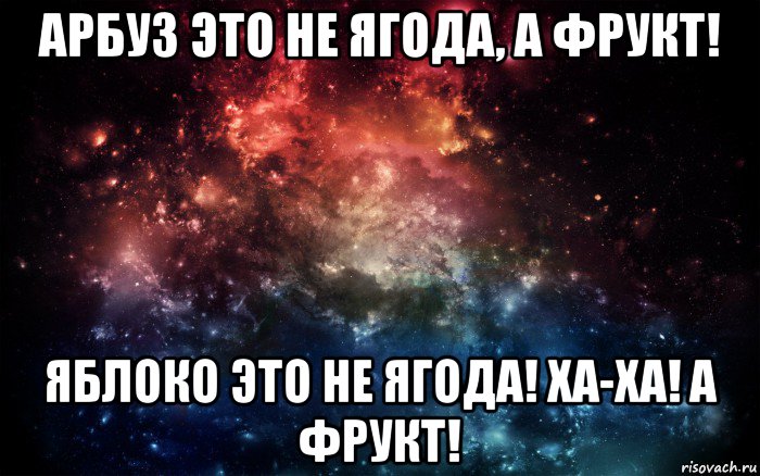 арбуз это не ягода, а фрукт! яблоко это не ягода! ха-ха! а фрукт!, Мем Просто космос