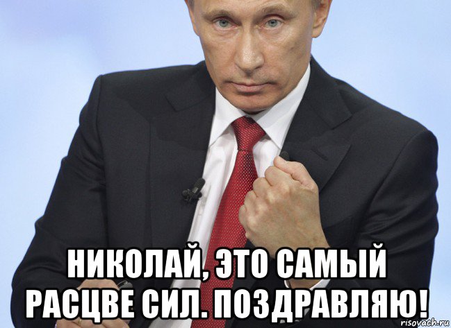  николай, это самый расцве сил. поздравляю!, Мем Путин показывает кулак