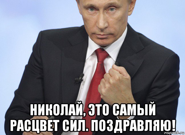  николай, это самый расцвет сил. поздравляю!, Мем Путин показывает кулак