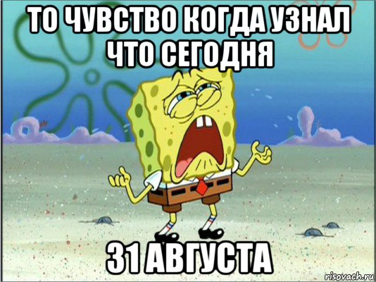 то чувство когда узнал что сегодня 31 августа, Мем Спанч Боб плачет