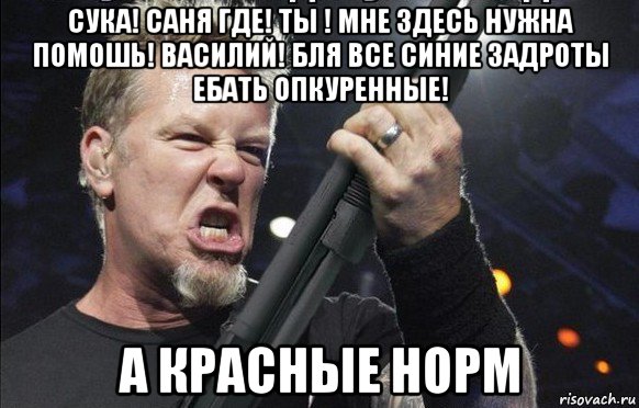 сука! саня где! ты ! мне здесь нужна помошь! василий! бля все синие задроты ебать опкуренные! а красные норм, Мем То чувство когда