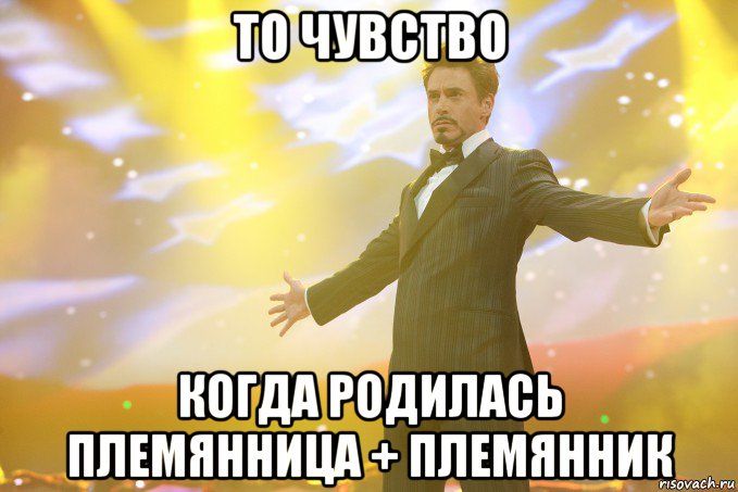 то чувство когда родилась племянница + племянник, Мем Тони Старк (Роберт Дауни младший)