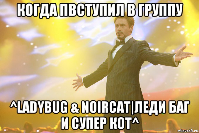 когда пвступил в группу ^ladybug & noircat|леди баг и супер кот^, Мем Тони Старк (Роберт Дауни младший)