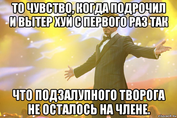 то чувство, когда подрочил и вытер хуй с первого раз так что подзалупного творога не осталось на члене., Мем Тони Старк (Роберт Дауни младший)