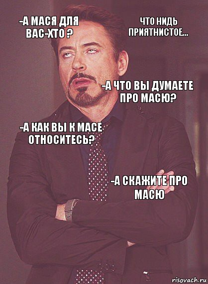 -А мася для Вас-хто ? -А как вы к Масе относитесь? -А что Вы думаете про масю? -а какой у вас с масей формат отношений?  -А скажите про масю что нидь приятнистое...