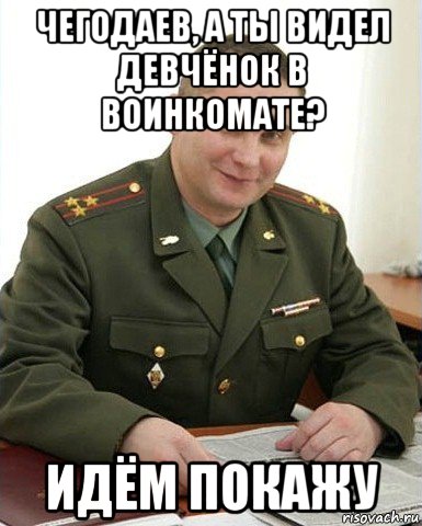 чегодаев, а ты видел девчёнок в воинкомате? идём покажу, Мем Военком (полковник)