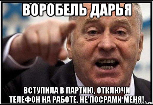 воробель дарья вступила в партию, отключи телефон на работе, не посрами меня!