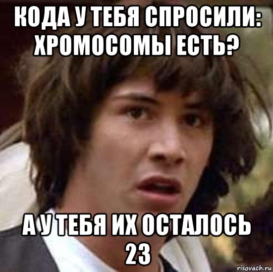 кода у тебя спросили: хромосомы есть? а у тебя их осталось 23, Мем А что если (Киану Ривз)