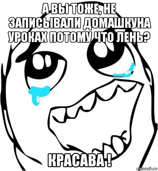 а вы тоже, не записывали домашкуна уроках потому что лень? красава !, Мем  Плачет от радости