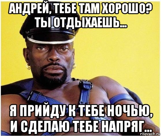 андрей, тебе там хорошо? ты отдыхаешь... я прийду к тебе ночью, и сделаю тебе напряг..., Мем Черный властелин