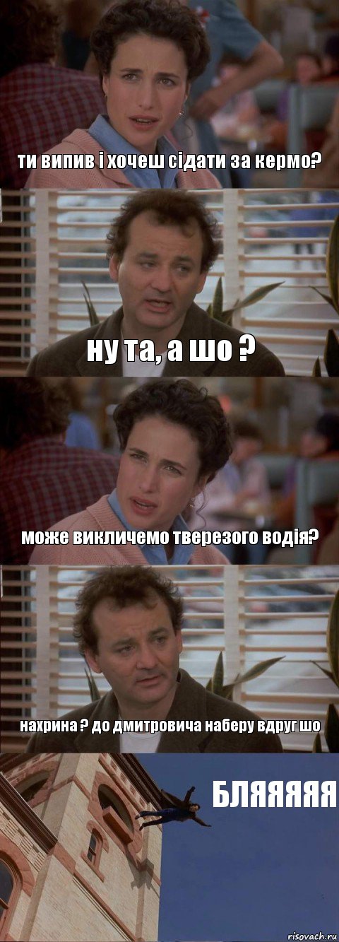 ти випив і хочеш сідати за кермо? ну та, а шо ? може викличемо тверезого водія? нахрина ? до дмитровича наберу вдруг шо БЛЯЯЯЯЯ