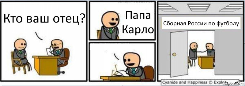 Кто ваш отец? Папа Карло  Сборная России по футболу, Комикс Собеседование на работу