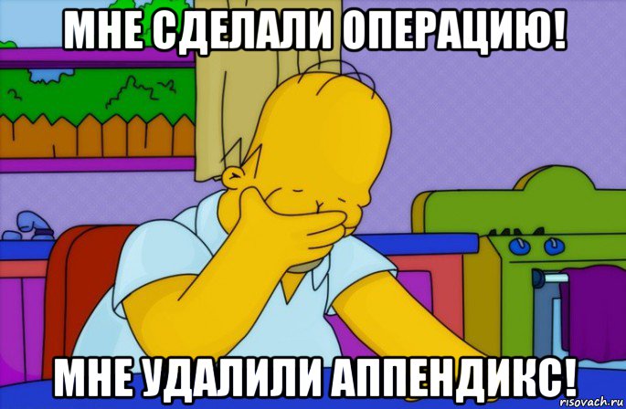 мне сделали операцию! мне удалили аппендикс!, Мем Homer simpson facepalm