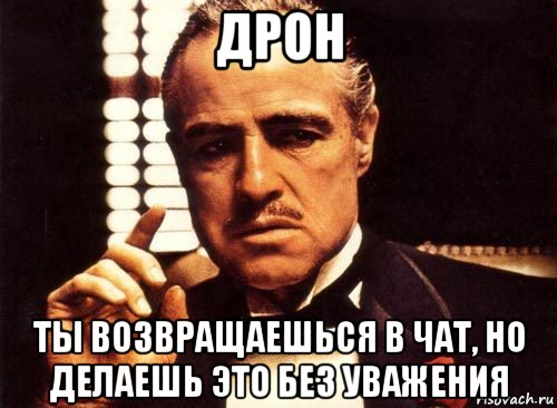 дрон ты возвращаешься в чат, но делаешь это без уважения, Мем крестный отец