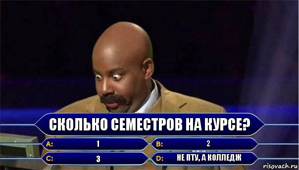 Сколько семестров на курсе? 1 2 3 Не ПТУ, а колледж, Комикс      Кто хочет стать миллионером