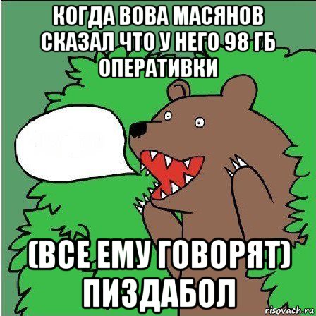 когда вова масянов сказал что у него 98 гб оперативки (все ему говорят) пиздабол, Мем Медведь-шлюха