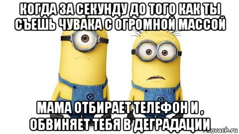 когда за секунду до того как ты съешь чувака с огромной массой мама отбирает телефон и , обвиняет тебя в деградации