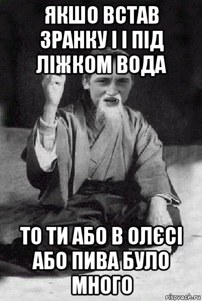 якшо встав зранку і і під ліжком вода то ти або в олєсі або пива було много, Мем Мудрий паца