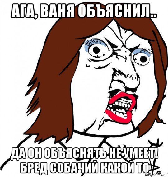 ага, ваня объяснил.. да он объяснять не умеет! бред собачий какой то, Мем Ну почему (девушка)