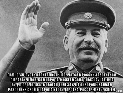  ладно уж, пусть капиталисты по учатся в россии заботиться о правах человека и народа. может и западных научат. ну а будут продолжать обогащение за счёт обворовывания и разорения своего народа и государства, расстрелять успеем., Мем   РАССТРЕЛЯТЬ ИХ ВСЕХ