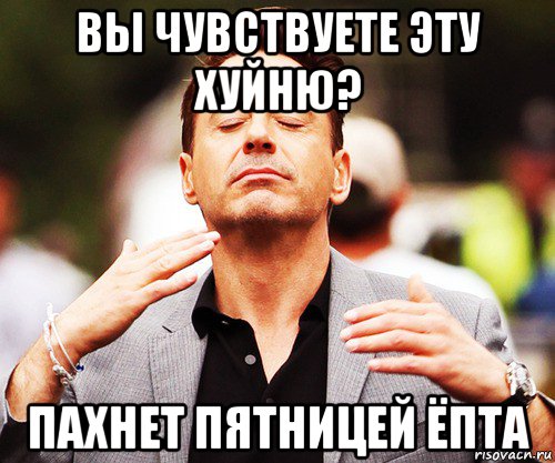 вы чувствуете эту хуйню? пахнет пятницей ёпта, Мем   Дауни-младший нюхает
