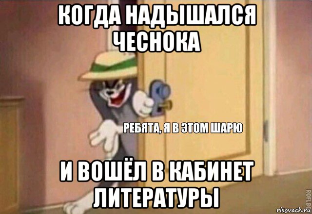 когда надышался чеснока и вошёл в кабинет литературы, Мем    Ребята я в этом шарю