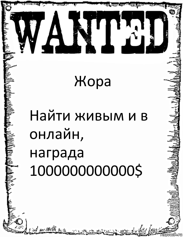 Жора Найти живым и в онлайн,
награда 1000000000000$, Комикс розыск